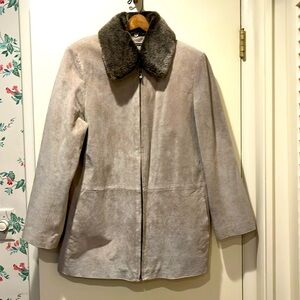 Liz Claiborne suede leather jacket with fur collar and zip out liner